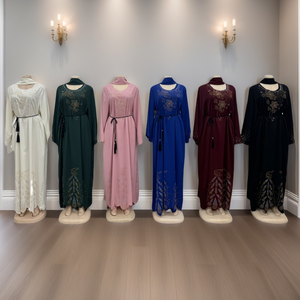 Abito lungo musulmano stile caftano alla moda per donne africane, vestito casual plus size Abaya per matrimoni, taglia unica, con strass. - Product Image 3