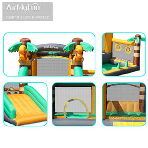 Castillo Inflable de Dinosaurios con Palmeras Tropicales para Uso Doméstico, Casa de Brinco Inflable para Exteriores con Piscina de Pelotas y Tobogán - Product Image 4