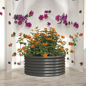 Silver Galvanized Metal Raised Garden Bed <b>Planter</b> Round Planting Tub for Home Flower <b>Vegetable</b> Herb Garden - Product Image 3