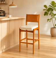 Tabouret de bar moderne en bois massif avec coussin en cuir, hauteur de comptoir, pour café, restaurant, hôtel, ferme et salle à manger