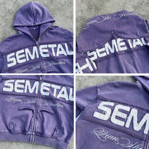 Wholesale <b>Drop</b> Shoulder Distressed Cropped Hoodie Oversized Zip up <b>Acid</b> Wash Hoodie Custom Embroidered Men Streetwear Hoodies - Product Image 4