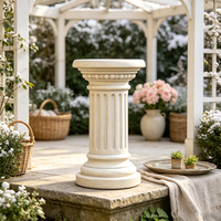 Socle de colonne cannelée romaine en résine, fait main, peint à la main, blanc crème, avec capitale perlée, pour plantes, style classique, pour jardin extérieur
