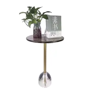 Versatile Occasional Table with Reflective Metal Foundation Contemporary Sofa Side Table with Sleek Wooden Surface