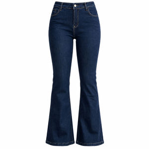 Jean en denim évasé taille haute pour femme, délavage foncé, longueur intégrale, décontracté, respirant, coupe skinny, 100 % coton - Product Image 1