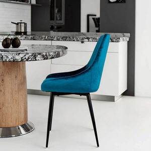 <span class=keywords><strong>Chaise</strong></span> de salle à manger moderne rembourrée en velours <span class=keywords><strong>bleu</strong></span> pétrole Techo pieds en métal noir tissu cuir/PU approvisionnement direct d'usine pour la maison - Product Image 3