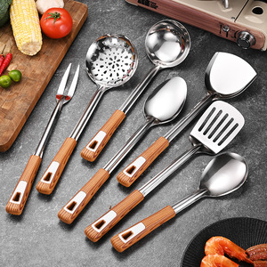 Utensili da Cucina in Acciaio Inox, Set di Cucchiai e Spatole con Manico Effetto Legno in PP, Colino per Cucinare - Product Image 4