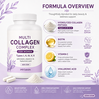 Kapsul Kolagen Kompleks untuk Wanita Multi Tipe I II III V X Biotin Vitamin C HA 240 Kapsul