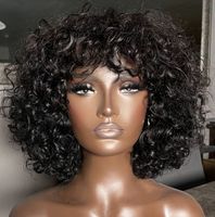 Perruque sans colle Fumi Egg Curls, entièrement fabriquée à la machine, nouvelle, 100% cheveux humains, brun chocolat, bouclée et rebondissante, coupe bob avec frange