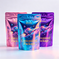 Sacs Mylar holographiques personnalisés à fermeture éclair, résistants aux enfants, pour mélanges de thé, collations, compléments alimentaires et présentation en magasin