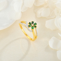 Cincin Bunga Wanita Lapis Emas 18K Grosir dengan Setting Sambungan Perhiasan Fashion Perak Sterling 925 Cincin Zirkonia Kubik Wanita