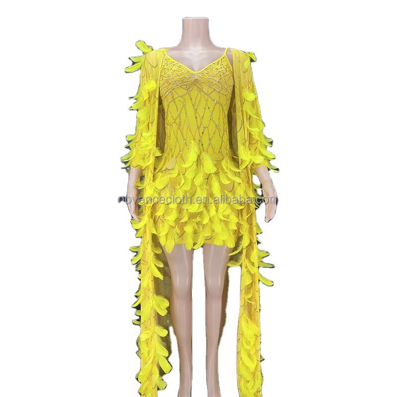 Shop Our Crystal Top Sellers 2024 Yellow Feather Formal Dresses