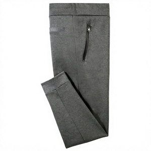 Men's Gray Elastic Mid Waist Lightweight Casual Pants Zipper Fly Side Pockets Breathable Knitted Organic Cotton <b>Trousers</b> <b>Summer</b> - Product Image 4