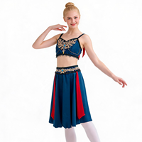 Ensemble de performance de ballet deux pièces vert sarcelle foncé avec broderie dorée, haut et jupe séparés, tenue de danse de scène La Corsaire pour adolescentes et femmes
