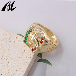 Nhanh chóng vận chuyển Oro laminado Mens Nhẫn vàng ngựa giày thiết kế CZ May Mắn Vòng với nhiều màu pha lê - Product Image 3