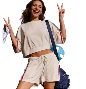 <span class=keywords><strong>Ensemble</strong></span> de plage <span class=keywords><strong>en</strong></span> tricot personnalisé pour <span class=keywords><strong>femme</strong></span>, décontracté, à porter au quotidien, composé d'un crop top et d'un short <span class=keywords><strong>en</strong></span> tissu <span class=keywords><strong>éponge</strong></span> - Product Image 1