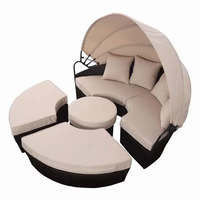Canapé-lit rond en rotin moderne avec pare-soleil réglable - Ensemble de salon de jardin pliable