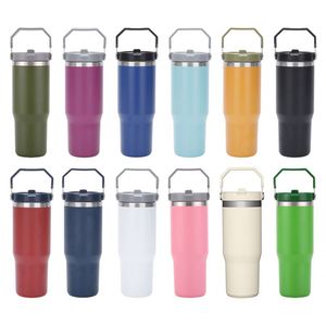 Mug de voyage isotherme en acier inoxydable de 20 oz avec paille rabattable et poignée, maintien thermique de 12 à 24 heures, modèle américain - Product Image 1