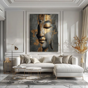 تمثال تمثال لبودا على الطراز الواقعي لوحة زيتية للبوذي الروحاني ديكور جداري لغرفة المعيشة أو المكتب - Product Image 2