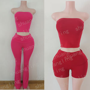 Loungewear Conjuntos de mujer Casual Soft Yoga Legging Pliegue sobre la cintura Pantalones acampanados Pantalones ajustados para mujer Conjunto de pantalones acampanados - Product Image 4