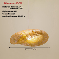 Lanterne de Lustre en Bambou Tissé de 60cm / 80cm/100cm, pour Restaurant Zen, Salon de Thé, Lampe Suspendue
