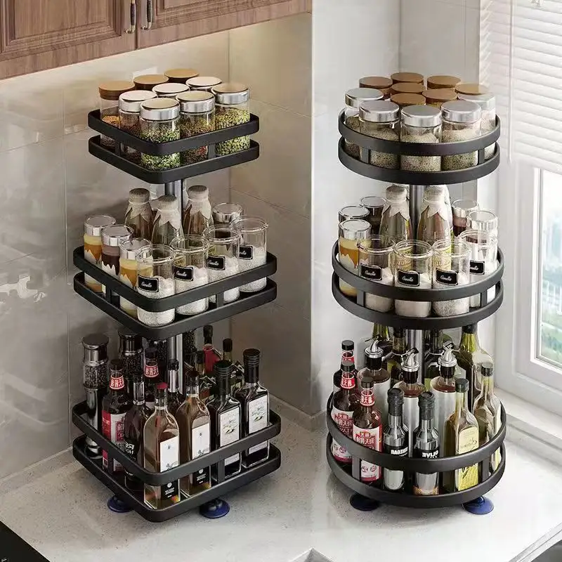 Estante giratorio de acero para cocina, organizador de condimentos