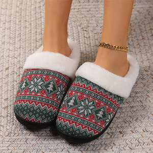 Latest Design Girls <strong>slippers</strong> Christmas Plush Slides <strong>Comfy</strong> Women's Knitted Sweater Collar Suede Knitting <strong>Slippers</strong> - Product Image 2