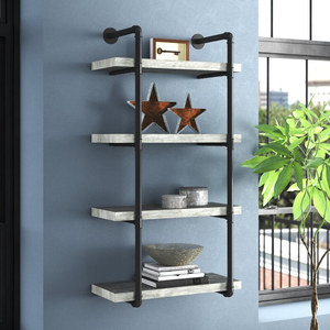 Factory Customizable 4-Tier <b>Bookcase</b> with Black Metal Frame and Wood Storage Shelves for Living Room Office or Laundry Hamper - Product Image 2