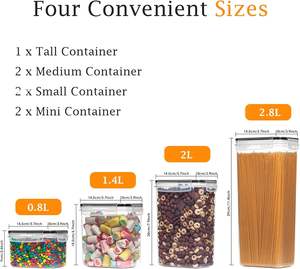 Juegos de contenedores de almacenamiento de alimentos secos, caja hermética de plástico para contenedores de cereales para despensa y organizador de cocina - Product Image 2