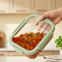 Boîte de conservation alimentaire en verre résistant à la chaleur, couvercle en verre trempé hermétique avec boucle en PP, compatible micro-ondes, boîte de rangement alimentaire pour la cuisine, OEM