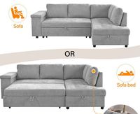 Sofá Cama Convertible en Cama con Espacio de Almacenamiento, Sofá Esquinero en Forma de L