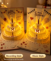 Carte de vœux 3D pop-up en forme de gâteau d'anniversaire avec lumière LED et musique, carte d'anniversaire parlante enregistrable avec voix, cadeau de vœux