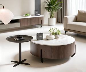 Modern Round <b>Coffee</b> <b>Table</b> <b>Set</b> Marble Top Wood Frame Storage Living Room Furniture - Product Image 5