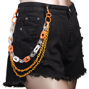 Chaîne de taille unisexe à double couche en acrylique orange, accessoire de mode hip-hop pour pantalon, jupe, usage quotidien, design géométrique - Product Image 1