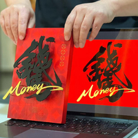 Ornement de table style chinois « L'Argent » pour l'Année du Cheval 2026, Décoration de bureau artistique en calligraphie 3D