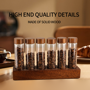 Tùy Chỉnh 50Ml/60Ml Trong Suốt Thủy Tinh Borosilicate Jar Cà Phê Trà Lưu Trữ Set 12/6 Thủy Tinh Gia Vị Jar Với Nắp Tre Và Cơ Sở - Product Image 4