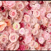 Panneau mural floral 3D en soie artificielle, style naturel carré, roses roses pour décoration de mariage et de maison