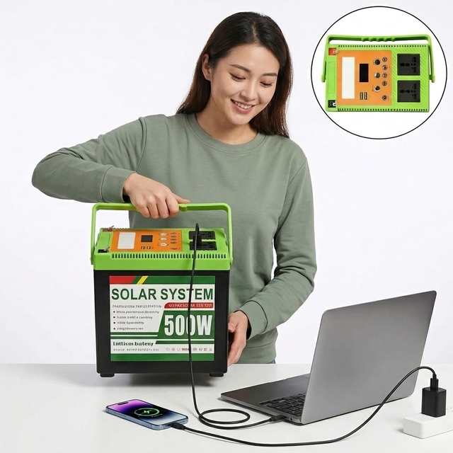 500W 384Wh LiFePO4 Portable Power Station Solar Generator Multi Output for Camping RV Van Home Off-Grid Emergency Backup