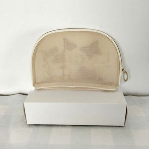 Bolsa de maquillaje semicircular con bordado de mariposas en malla, bolsa de almacenamiento de cosméticos de encaje, bolso de mano tipo concha. - Product Image 3