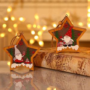 Nuevo producto transfronterizo: Colgante luminoso de madera con diseño de Anciano del Bosque Navideño, decoración para árbol de Navidad, estrella redonda de cinco puntas - Product Image 4