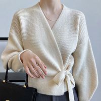 Damen Wickel-Cardigan mit V-Ausschnitt, Gerippter Strick, Taillengürtel, Langarm, Eleganter Pullover für Herbst und Winter, Diskreter Luxus-Oberteil 2026