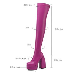 Bottes longues à talons épais pour femmes, Style Punk, plate-forme élastique en <span class=keywords><strong>cuir</strong></span> microfibre sur les genoux et les cuisses - Product Image 6