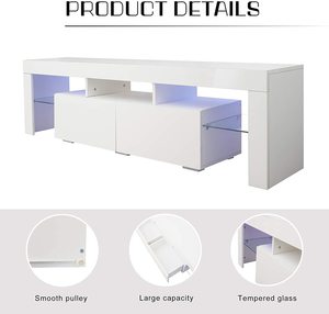 Meuble TV avec lumières LED, 2 tiroirs et étagères ouvertes, centre de divertissement brillant, <span class=keywords><strong>console</strong></span> multimédia, <span class=keywords><strong>table</strong></span> de rangement, <span class=keywords><strong>bureau</strong></span> - Product Image 5