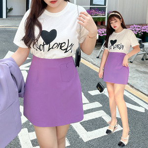 Jupe courte taille haute Runqi N7692 pour femme, grande taille, violet framboise, en polyester, avec poches - Product Image 3