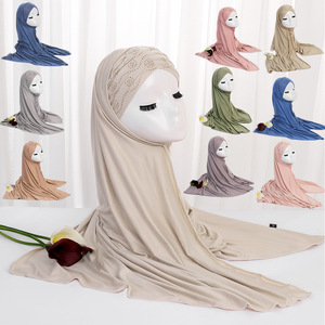 Pañuelo de jersey elástico para mujer, hiyab musulmán con pedrería y cordón, hiyab instantáneo premium con diamantes, tudung poncho hiyab - Product Image 1