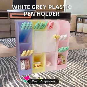 TIAN YI Pastel Clear Plastic Square <b>Pen</b> Holder Desk <b>Organizer</b> Pencil Cup Stationery Storage Rack 9X9.8CM for Office/School - Product Image 2