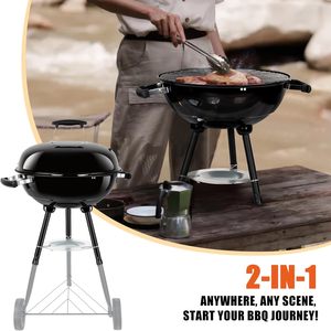 17 Inch Wheels Kettle BBQ Premium Luxurious Modern Iron Charcoal Grill for Outdoor Camping Party Home Use - Product Image 4