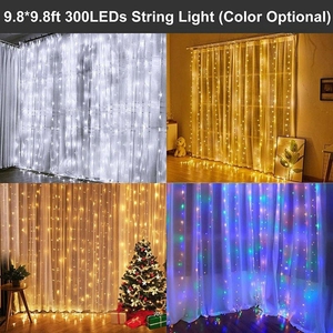 3x3M Fenster-Vorhang-Lichterkette 8 Modi Warmweiß Funkelnde Vorhanglichter 300LED Feenlicht-Vorhang für Wohnzimmerdekoration - Product Image 6