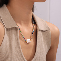 Collier de perles baroques en pierre naturelle taillée, bijoux en acier inoxydable en gros, collier en acier titane à perles colorées