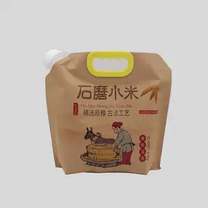 Eco-Friendly Large Capacity Kraft Paper Spout Pouches Grain Soybeans Corn Beer Doypack Drink Pouches Liquid Packaging Bags