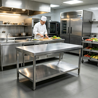 Table de travail en acier inoxydable 304 de qualité commerciale avec pieds carrés et étagère inférieure pour la préparation en cuisine de restaurant